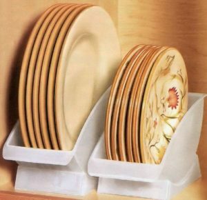 Save space in your RV cabinets with dish cradles.