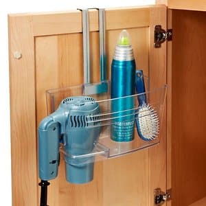 Store your hairdryer under the bathroom sink with this hanging caddy!