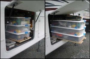 RV Space-saving slide out in basement storage