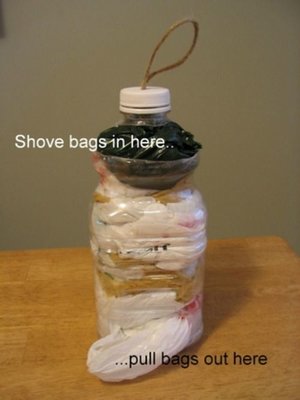 Store garbage bags in an old juice bottle