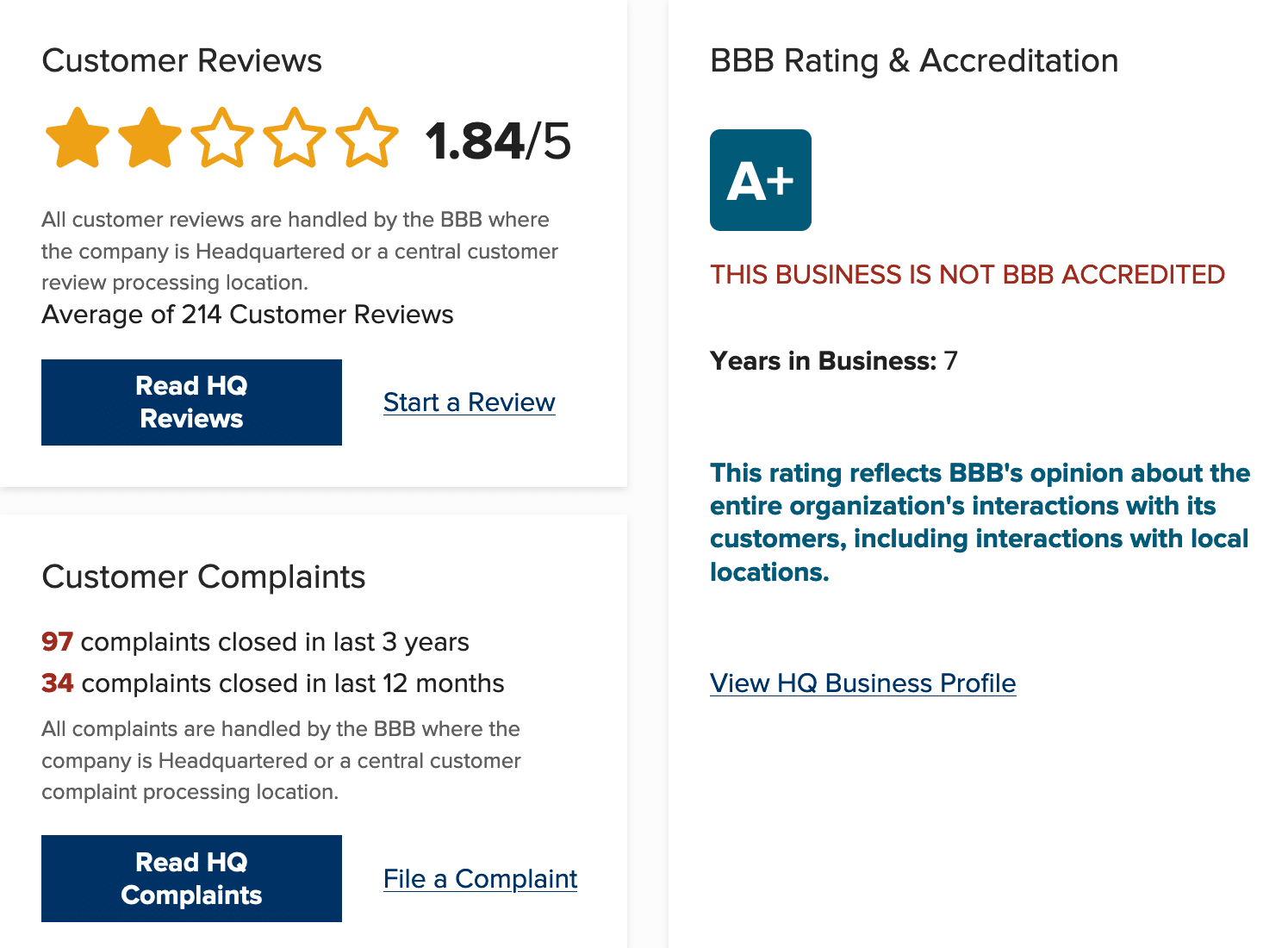 RVshare BBB Rating