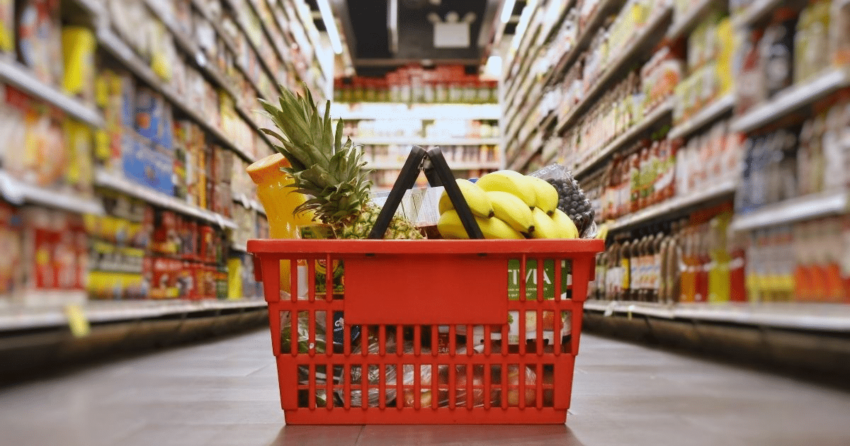 Food basket in grocery store