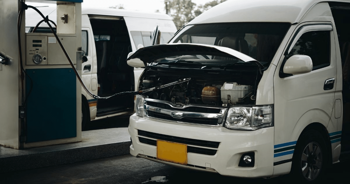 Van at gas station