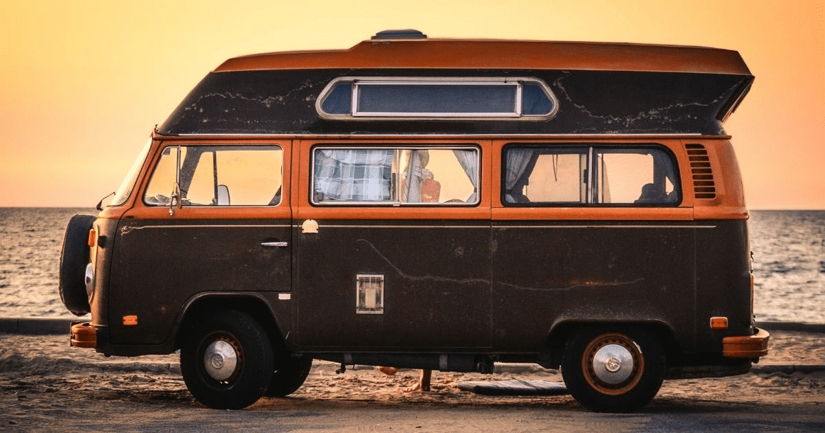 Vintage Camper Van on Beach