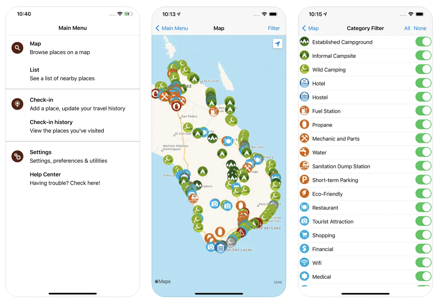 Ioverlander app interface